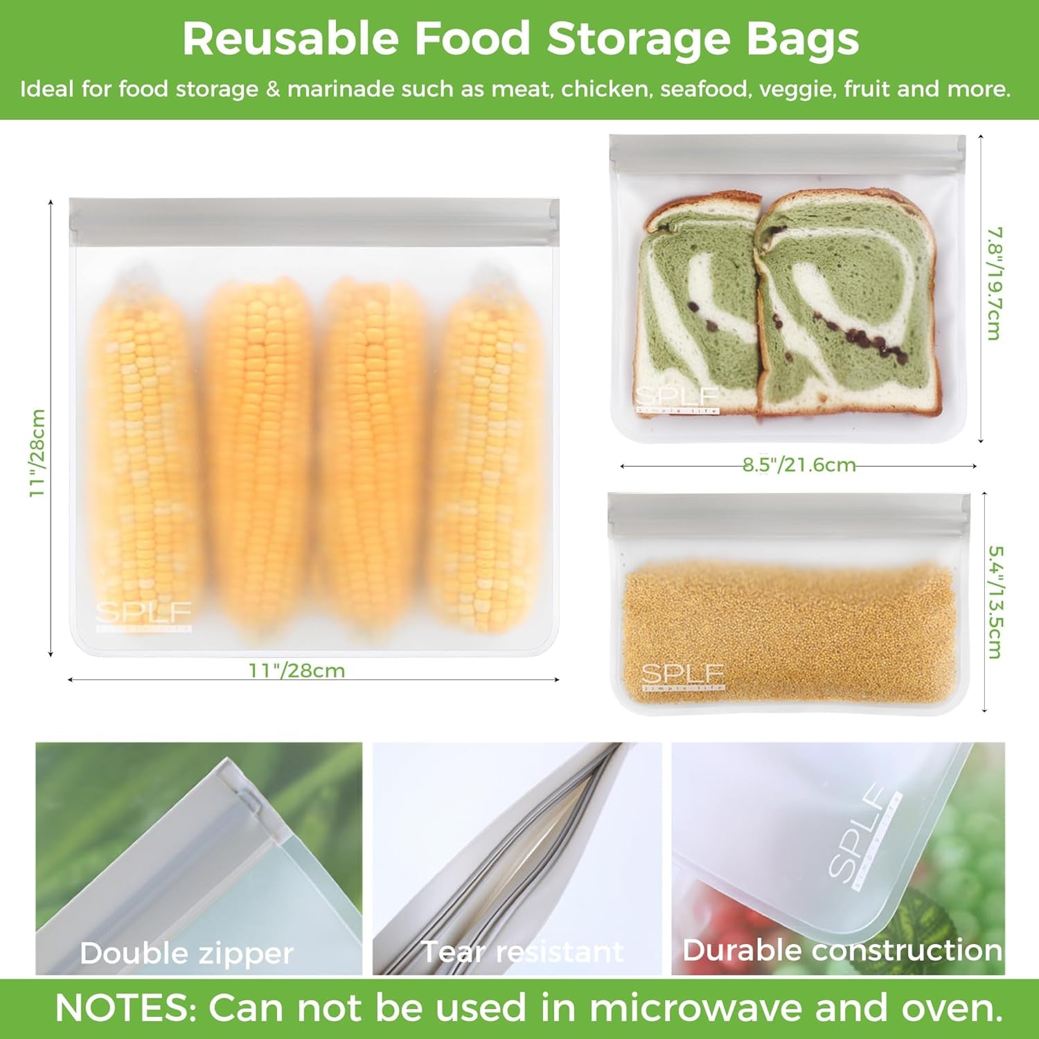 18 Pack BPA FREE Reusable Storage Bags (6 Reusable Gallon Freezer Bags, 6 Reusable Sandwich Bags, 6 Reusable Snack Bags), Extra Thick Food Bags Leakproof Silicone and Plastic Free Lunch Bag