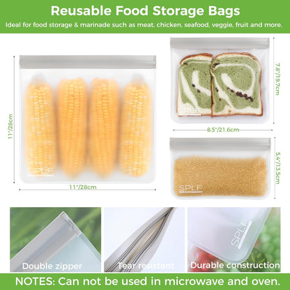 18 Pack BPA FREE Reusable Storage Bags (6 Reusable Gallon Freezer Bags, 6 Reusable Sandwich Bags, 6 Reusable Snack Bags), Extra Thick Food Bags Leakproof Silicone and Plastic Free Lunch Bag