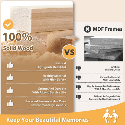 11X11 Picture Frames 4 Pack, Display Pictures 8X8 with Mat or 11X11 without Mat Made of Solid Wood for Table Top Display and Wall Mounting Photo Frame, Light Brown