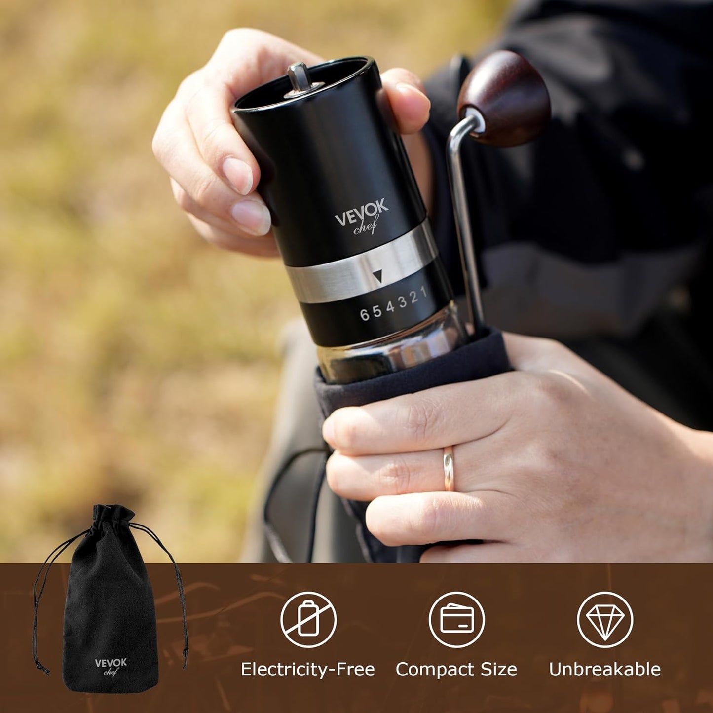 Manual Coffee Grinder Hand Coffee Grinder 6 Adjustable Setting Stainless Steel Conical Burr Mill Portable Hand Crank Coffee Bean Grinder Ultra Fine for Espresso Gift