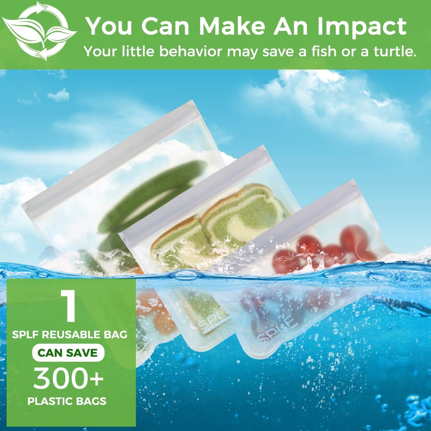 18 Pack BPA FREE Reusable Storage Bags (6 Reusable Gallon Freezer Bags, 6 Reusable Sandwich Bags, 6 Reusable Snack Bags), Extra Thick Food Bags Leakproof Silicone and Plastic Free Lunch Bag